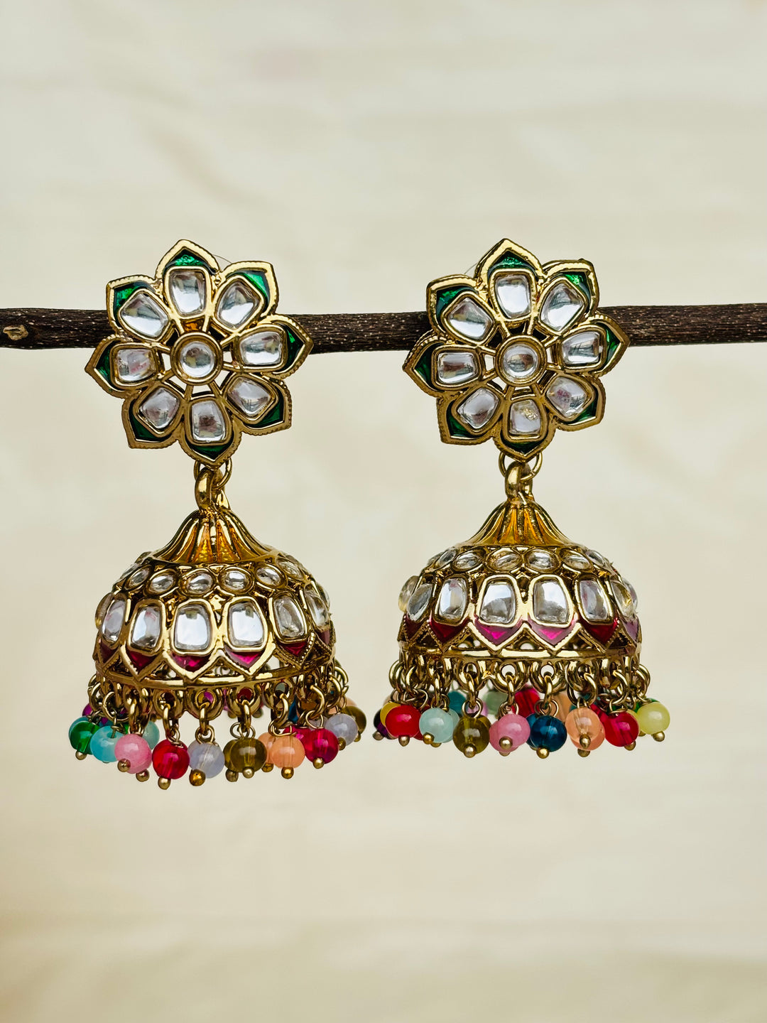 Multicoloured Kundan Jhumkas
