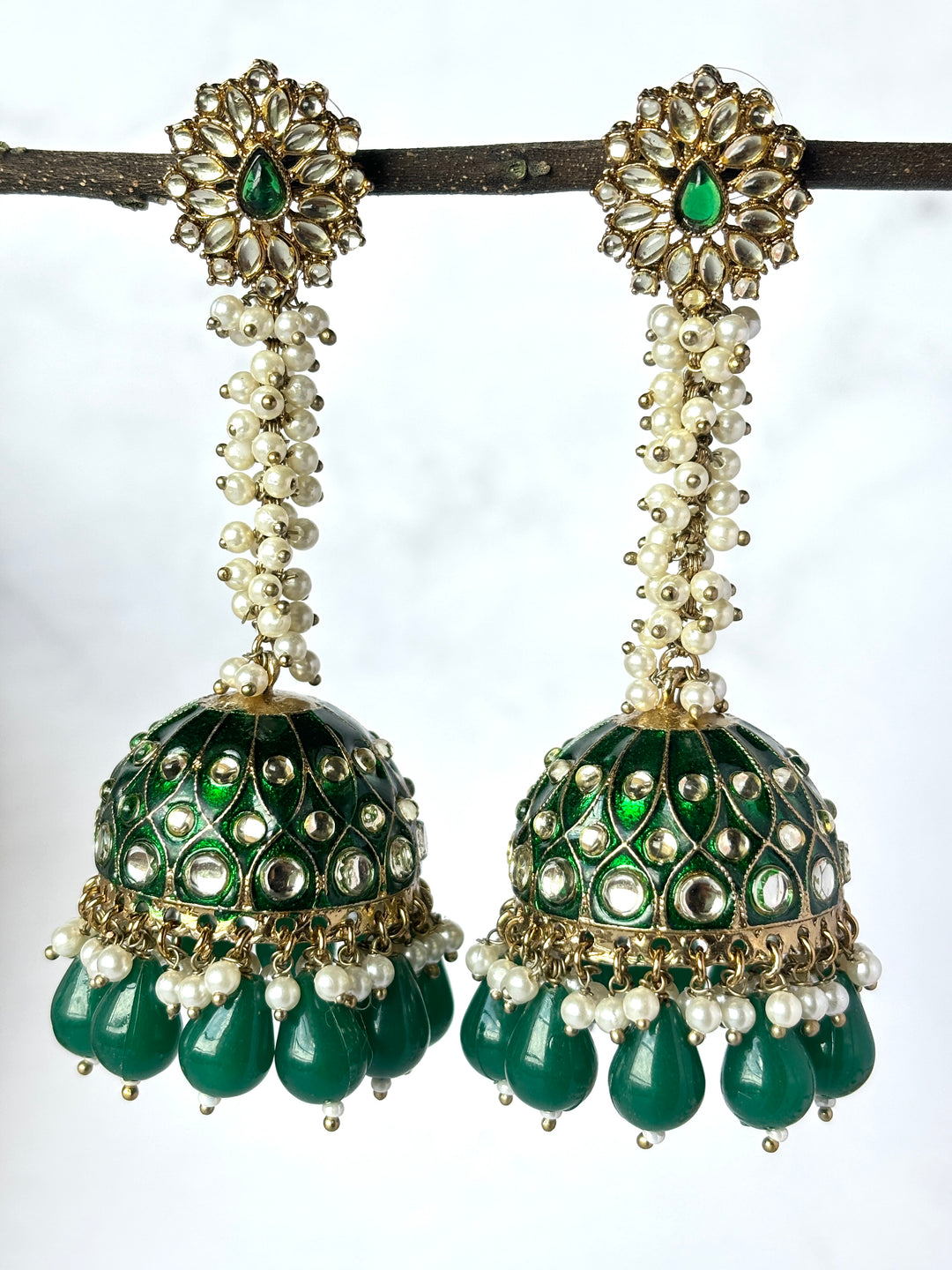 Emerald Green long Jhumkas