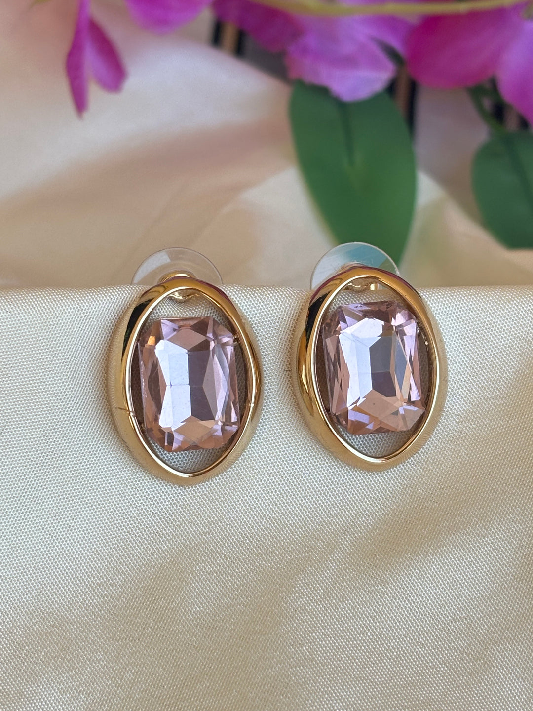 Pink Oval Studs