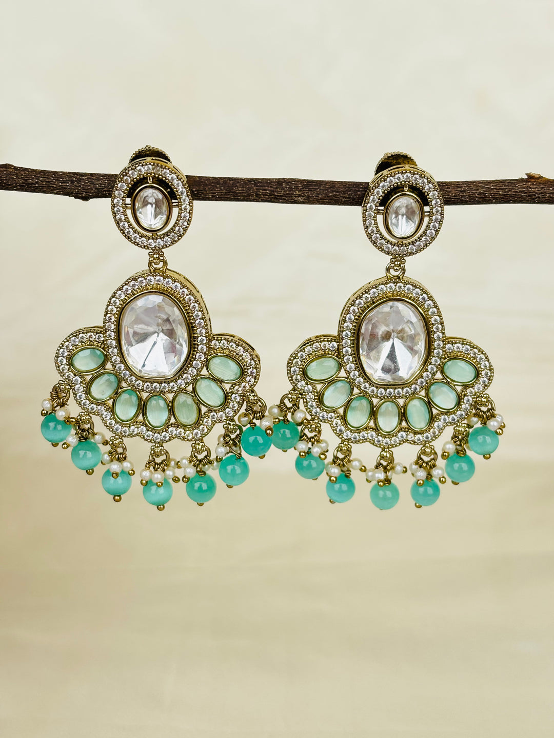 Blue Moissanite Polki Earrings