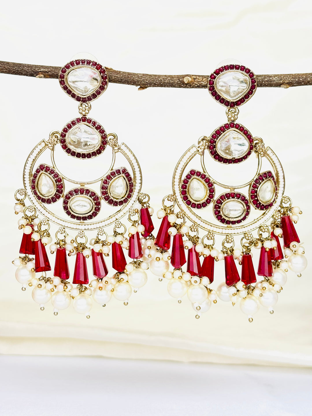 Maroon Kundan Earrings