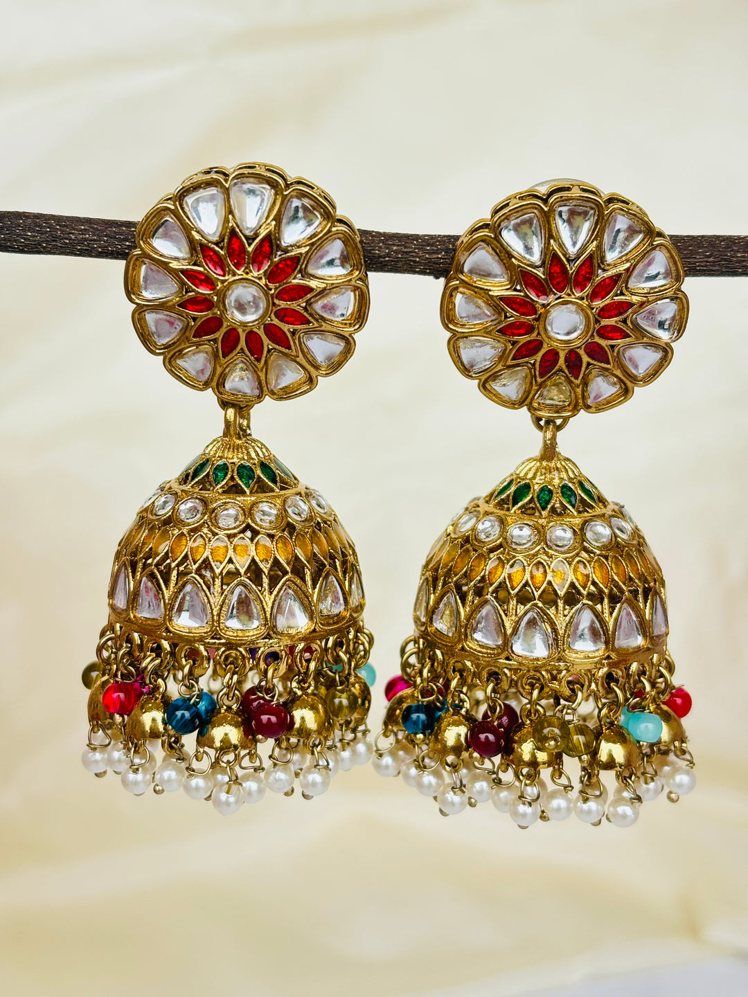 Multicoloured Kundan Jhumkas