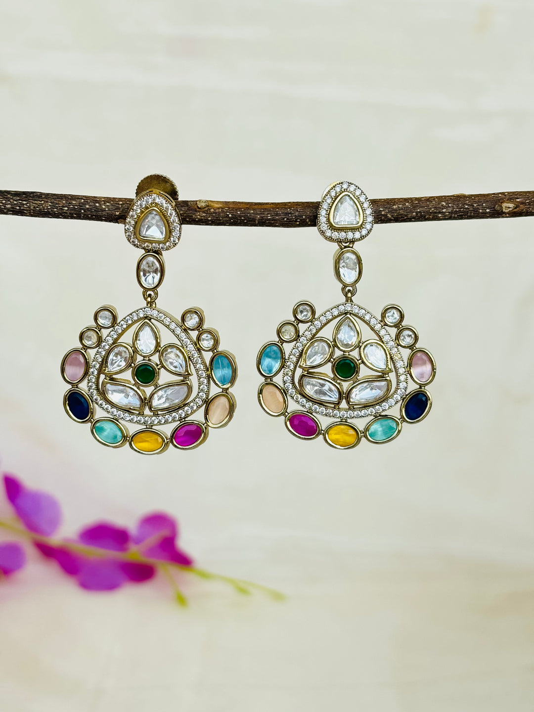 Multicoloured Polki Earrings