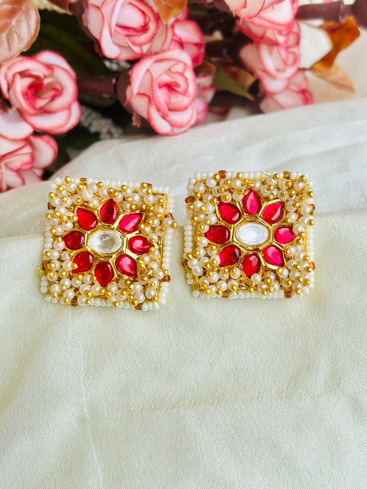 Floral Jadau Kundan Square Earrings