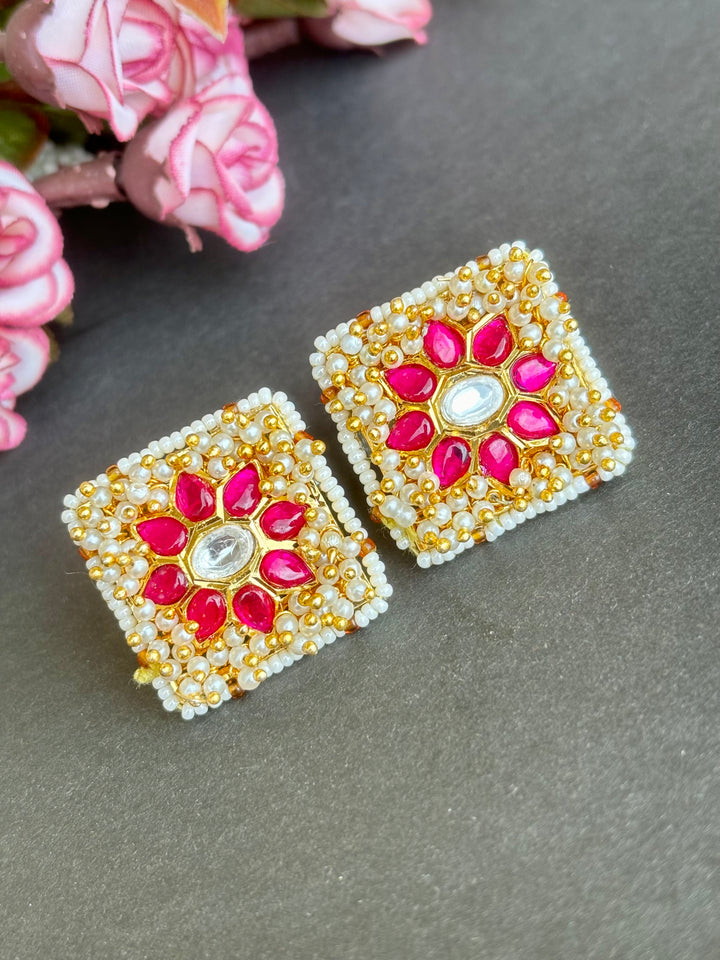Floral Jadau Kundan Square Earrings