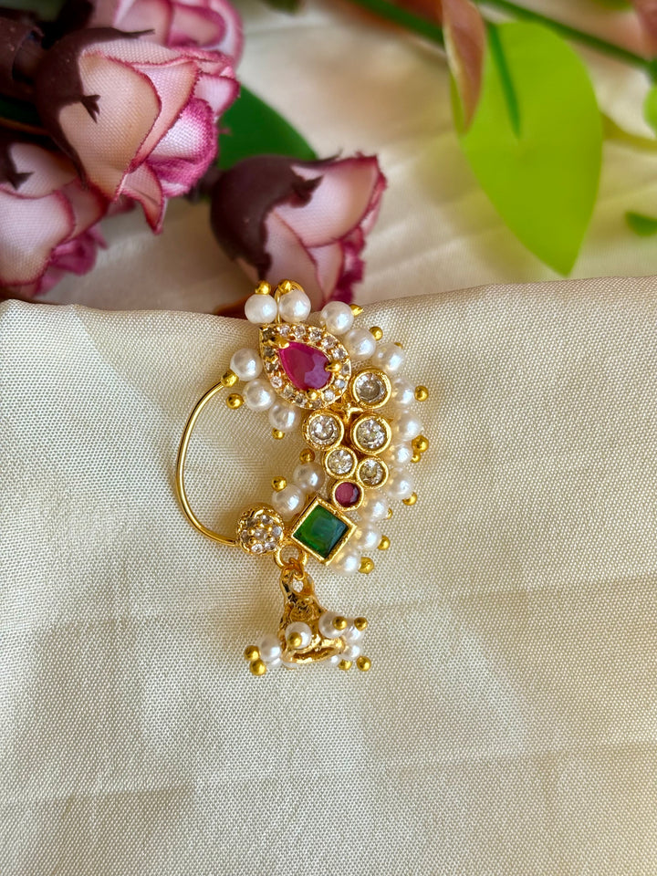 Pink and Green Kundan Nath (Pressing)