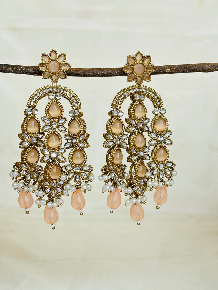 Coral Kundan Earrings