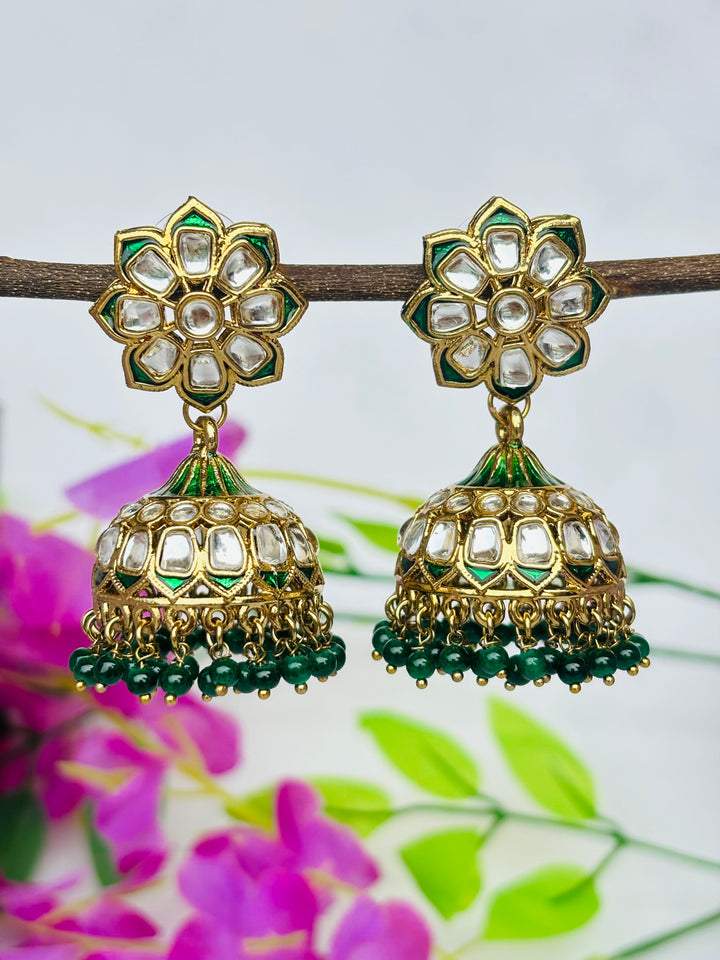 Green Kundan Jhumkis