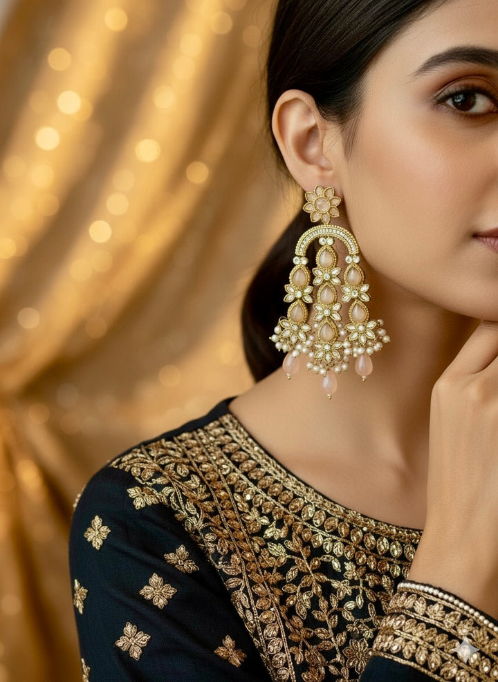 Coral Kundan Earrings