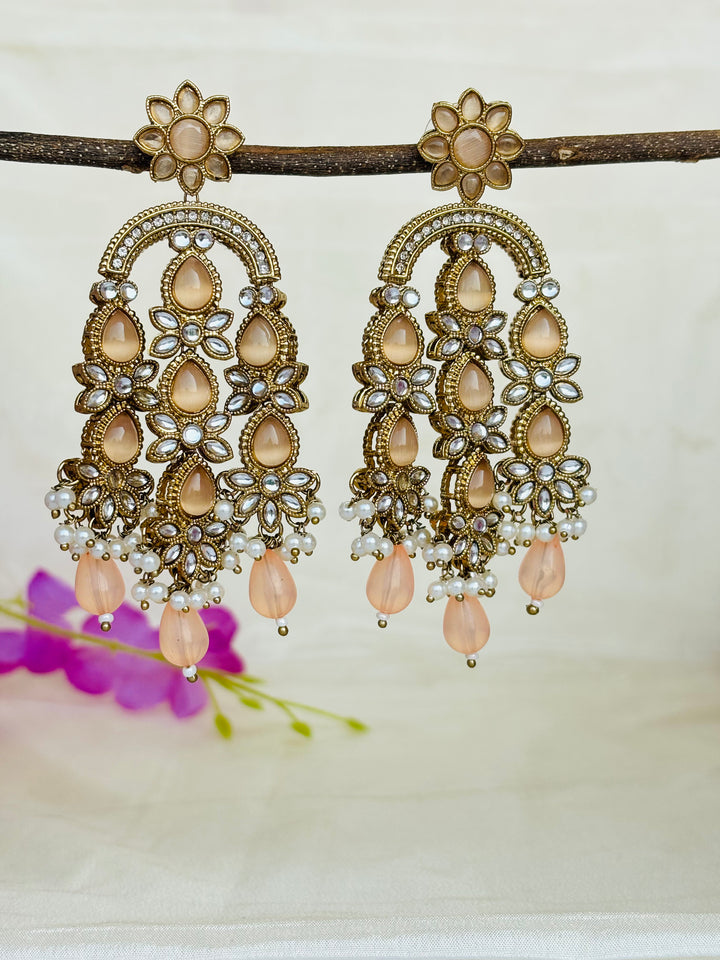 Coral Kundan Earrings