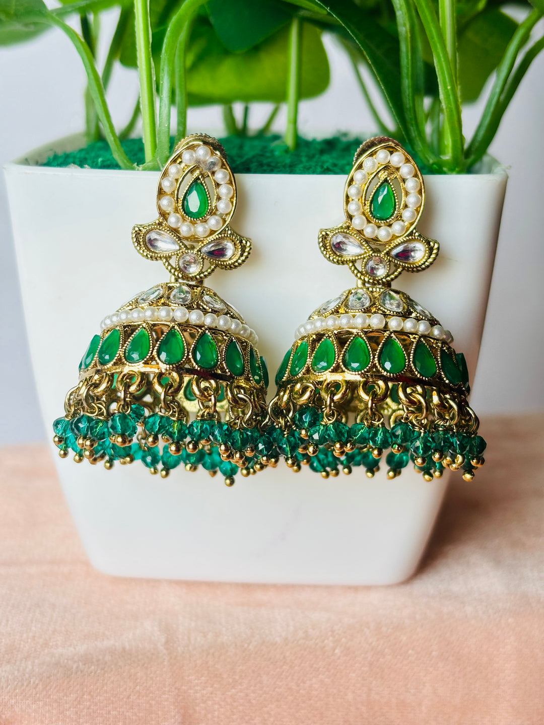 Turquoise Kundan Jhumkas