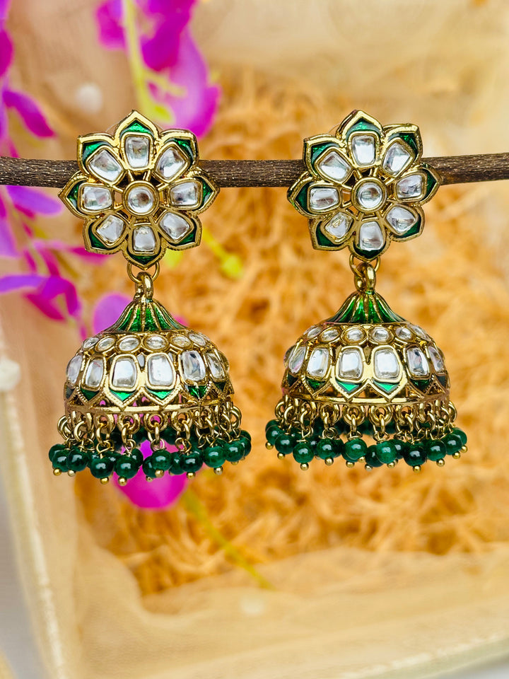 Green Kundan Jhumkis