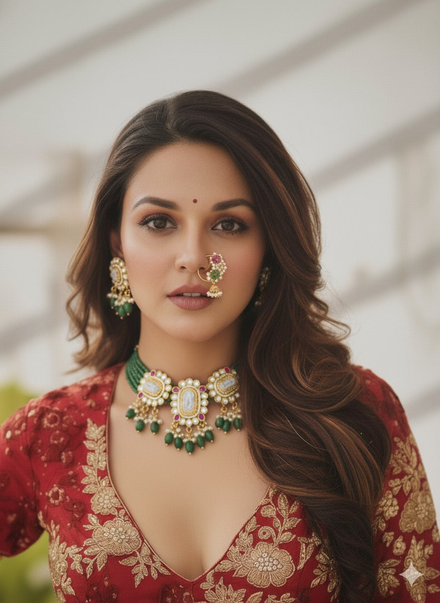 Green Meenakari Kundan Choker Set