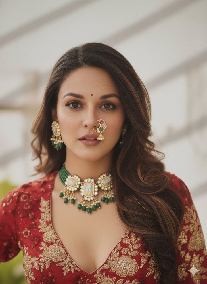 Green Meenakari Kundan Choker Set