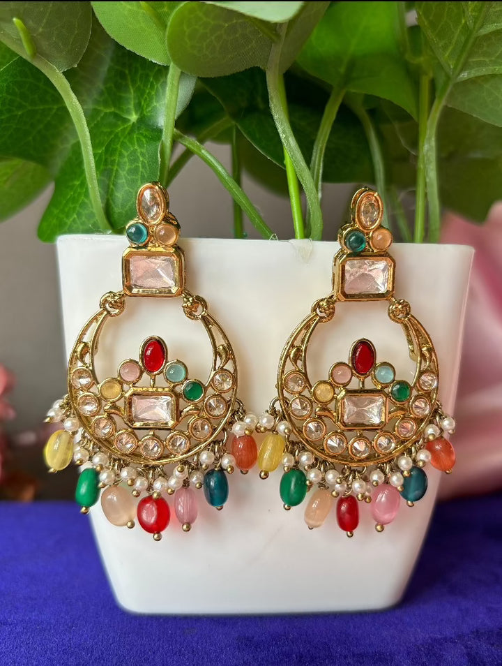 Multi coloured Kundan Chandbalis