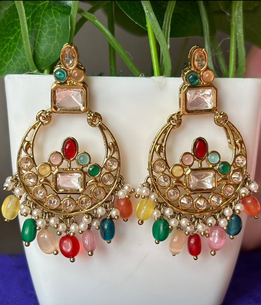 Multi coloured Kundan Chandbalis