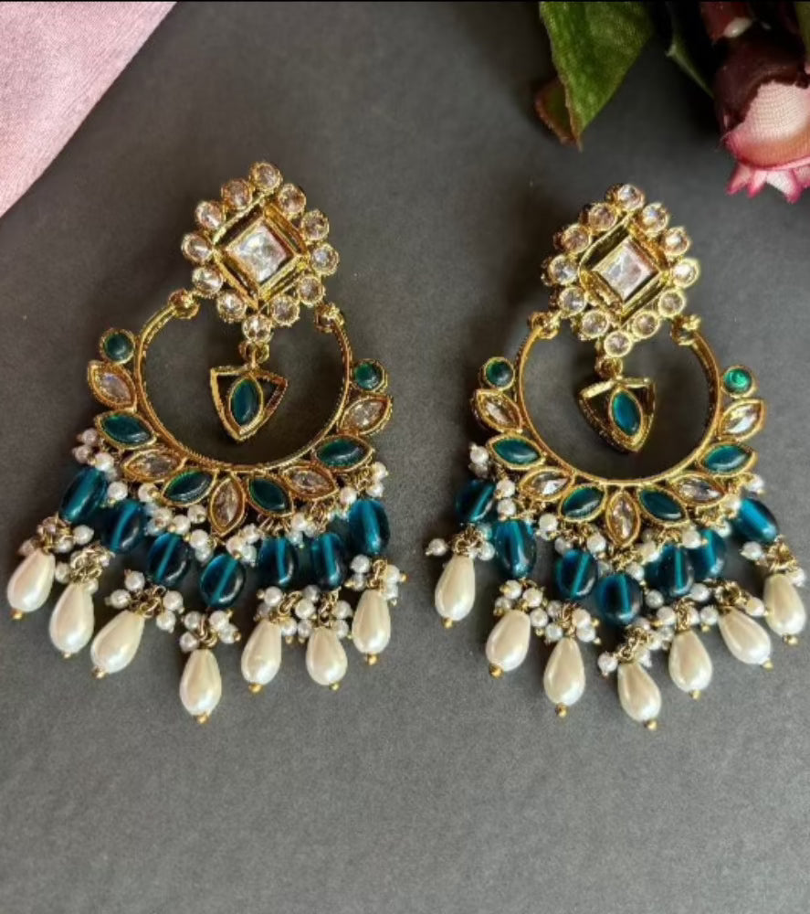 Blue Kundan Chandbalis