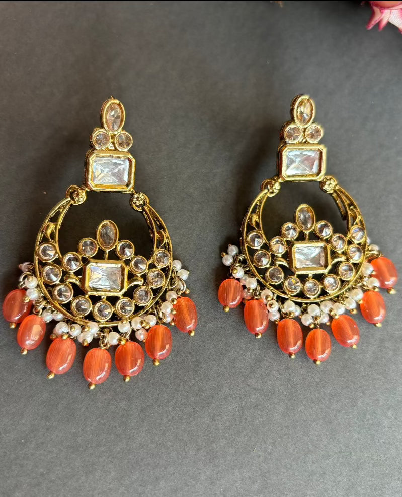 Coral Kundan Chandbalis