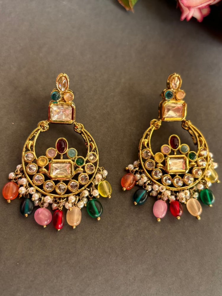 Multi coloured Kundan Chandbalis