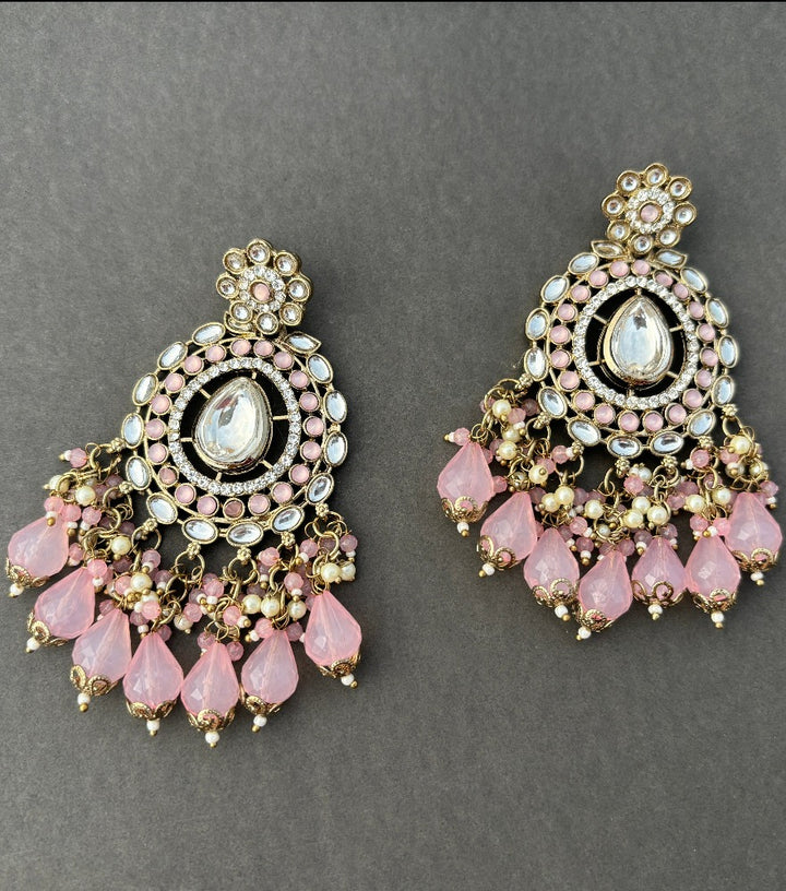 Pink beaded Chandbalis