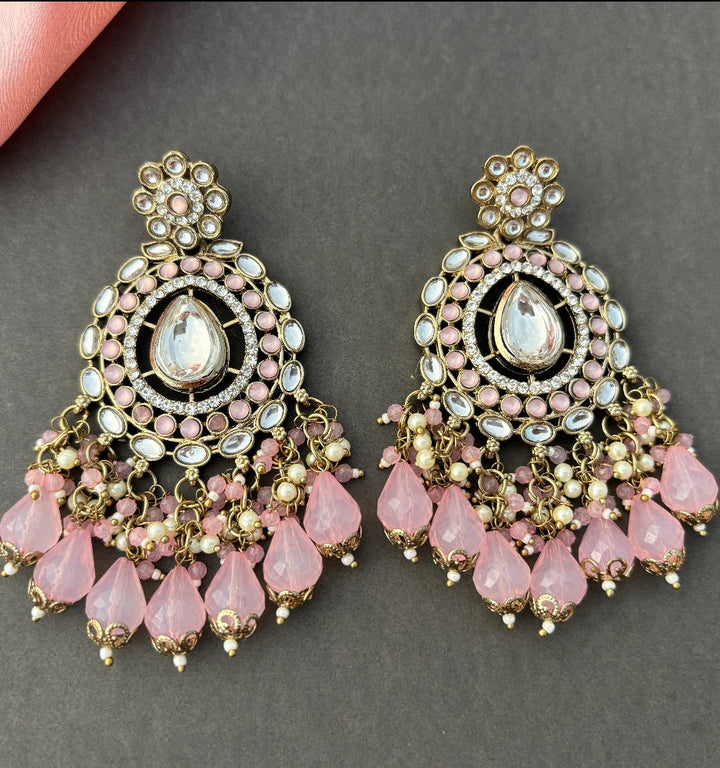 Pink beaded Chandbalis