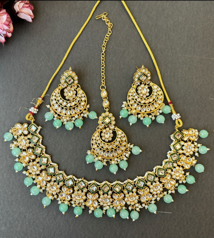 Mint Green Kundan Necklace set