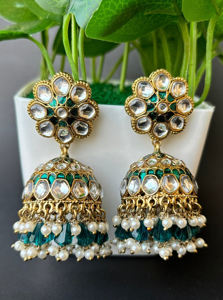 Green Kundan Jhumkis