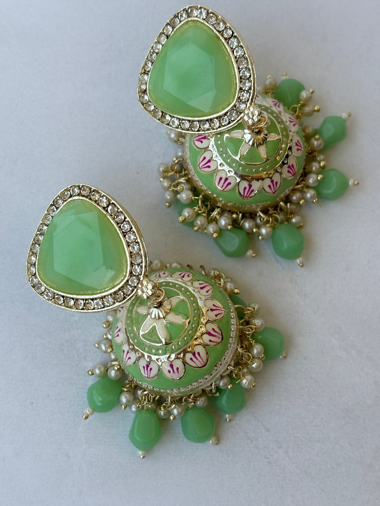 Mint Green Meenakari Jhumkis