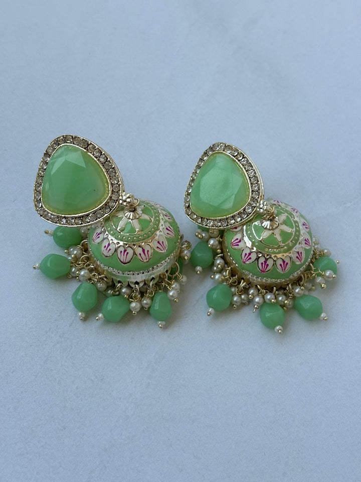 Mint Green Meenakari Jhumkis