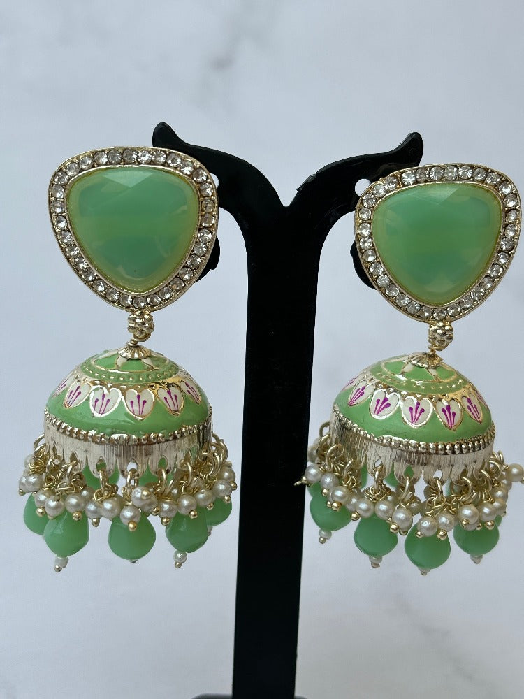 Mint Green Meenakari Jhumkis