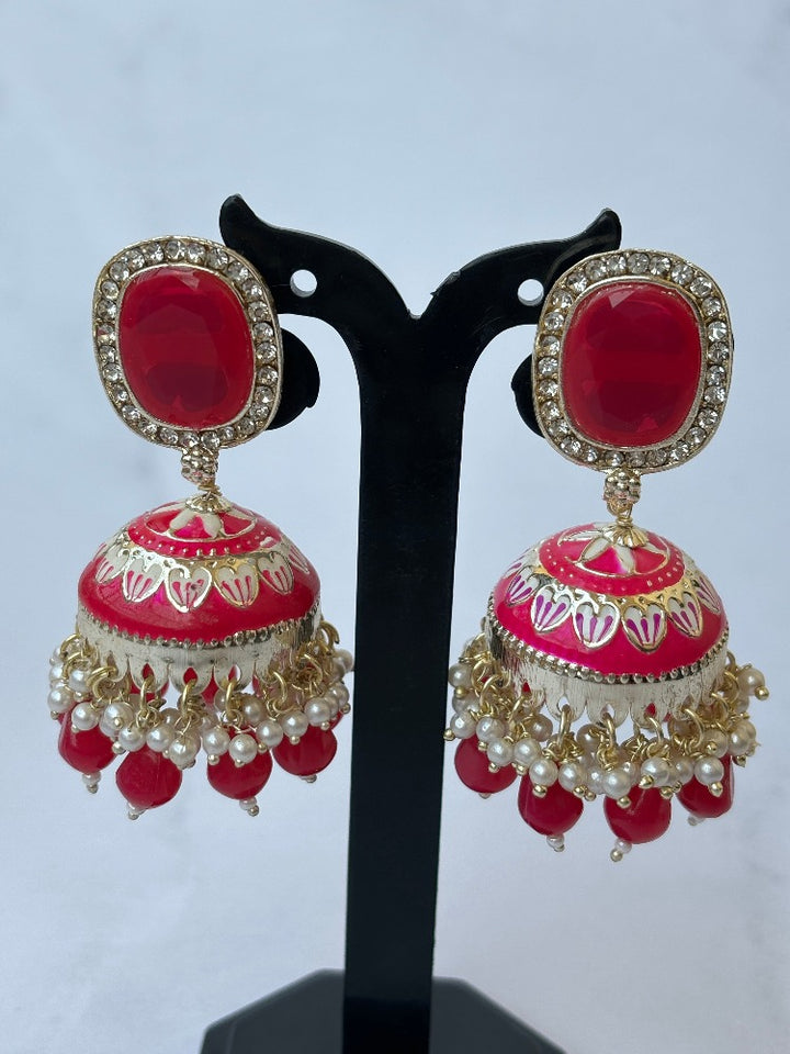 Gulab Pink Meenakari Jhumkis