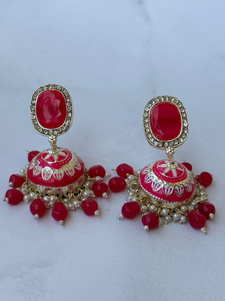 Gulab Pink Meenakari Jhumkis