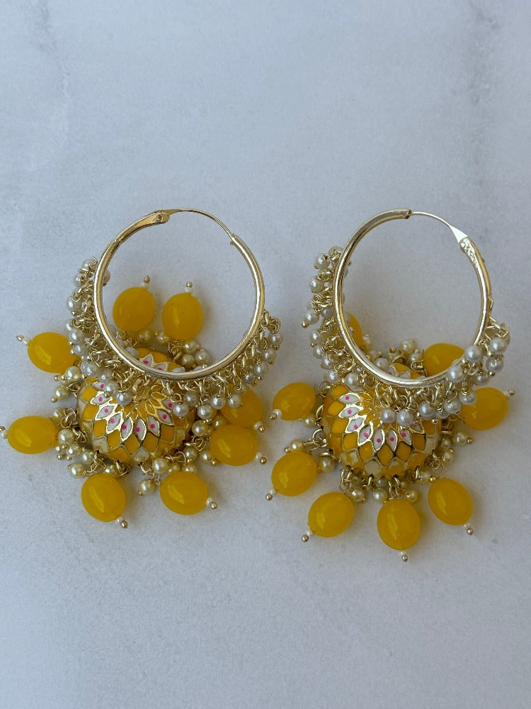 Yellow Hoops with Jhumkas