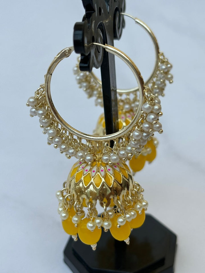 Yellow Hoops with Jhumkas