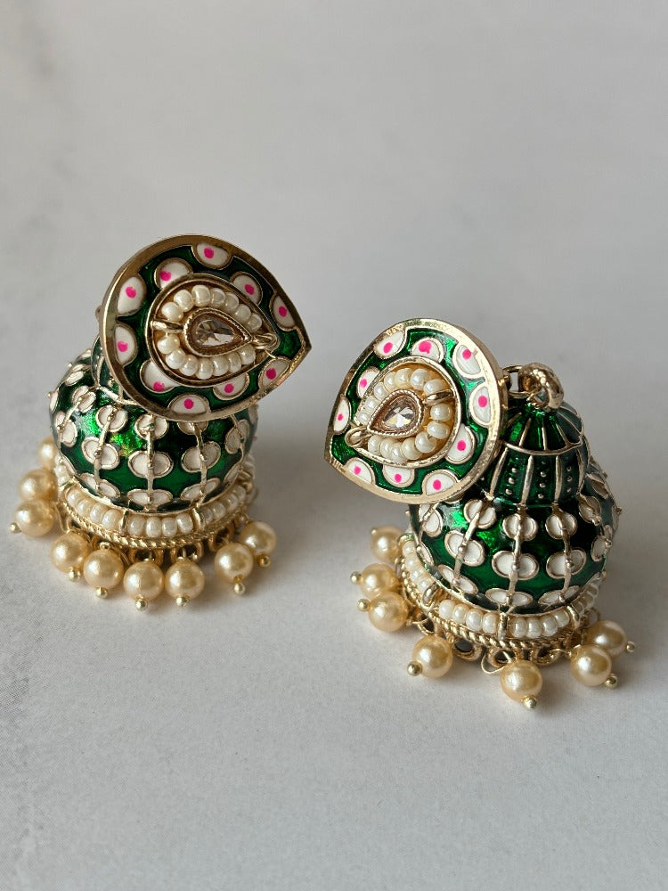 Emerald Green Minakari Jhumkas