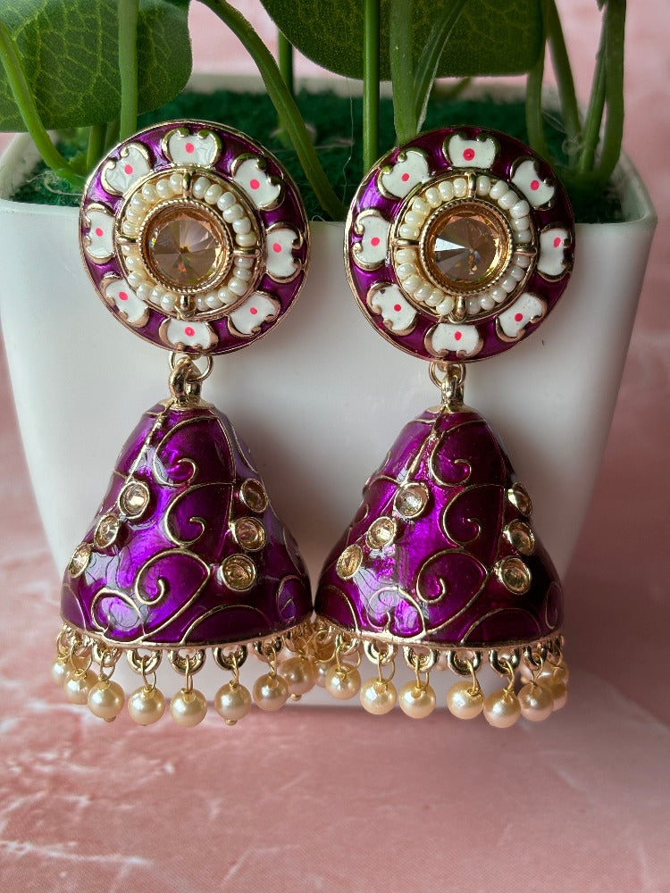 Violet Meenakari Jhumkas