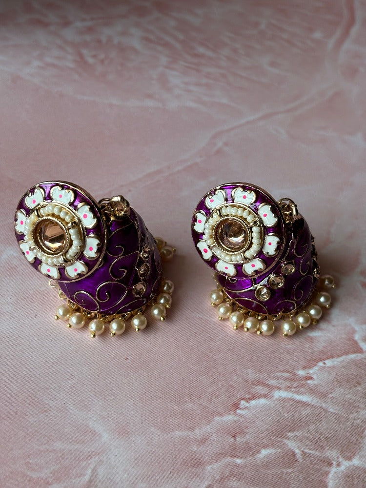 Violet Meenakari Jhumkas