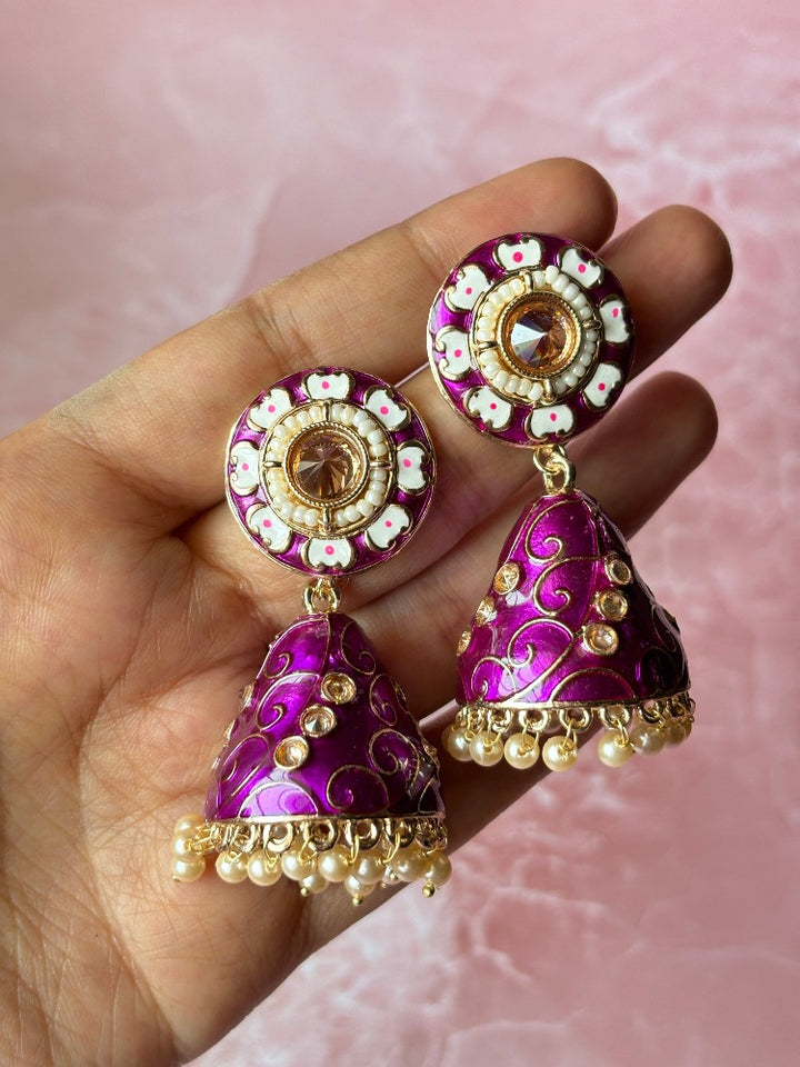 Violet Meenakari Jhumkas