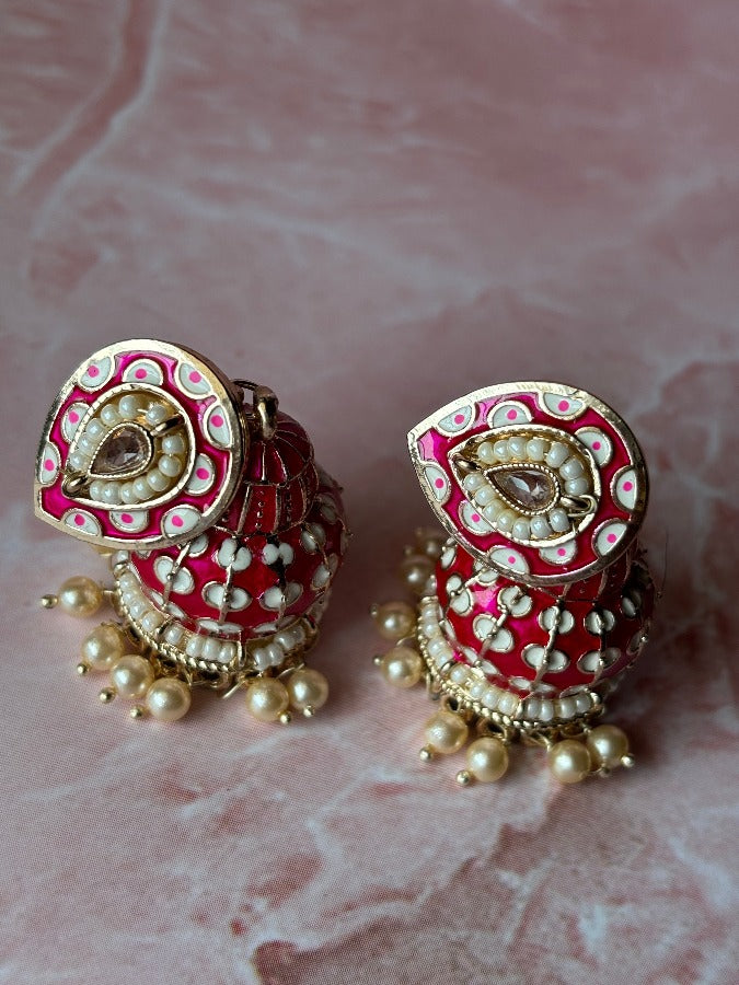 Rani Pink Meenakari Jhumkas