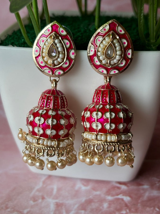 Rani Pink Meenakari Jhumkas