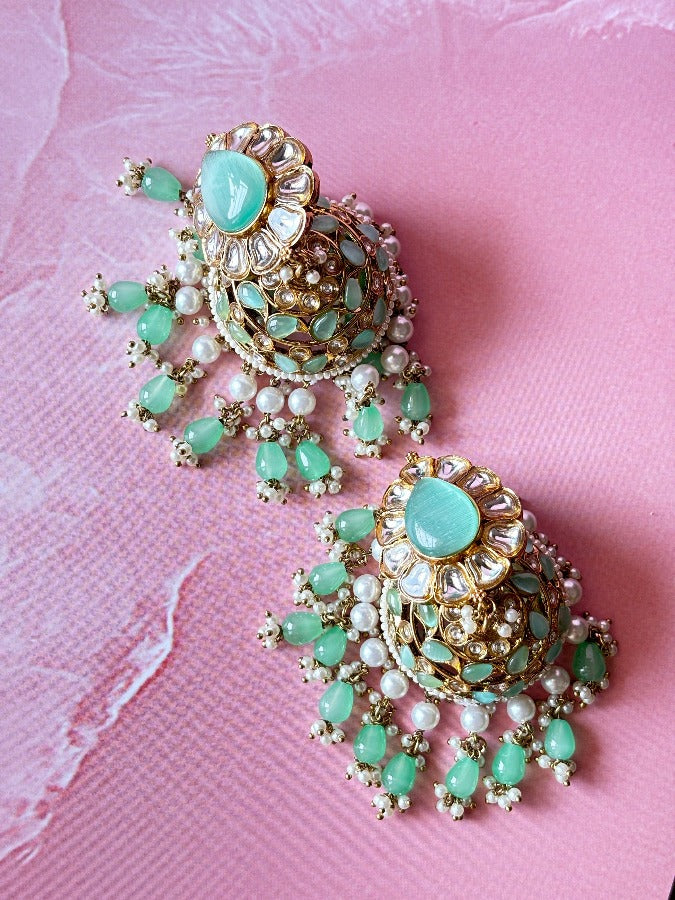 Mint Green Kundan Jhumkis