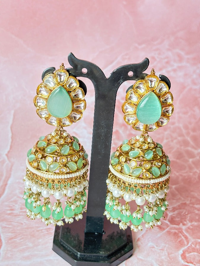 Mint Green Kundan Jhumkis