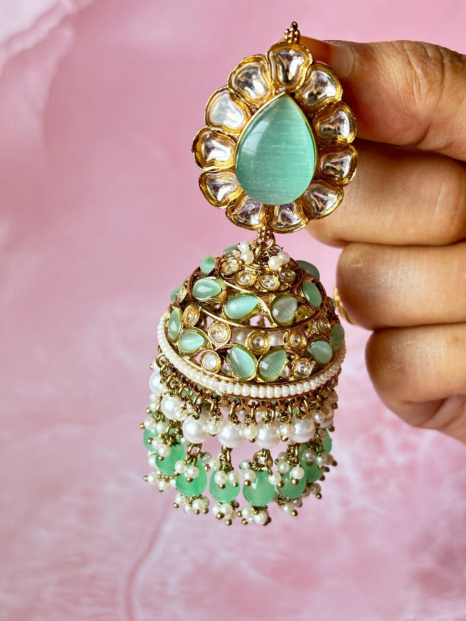 Mint Green Kundan Jhumkis