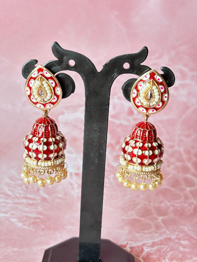 Maroon Meenakari Jhumkas