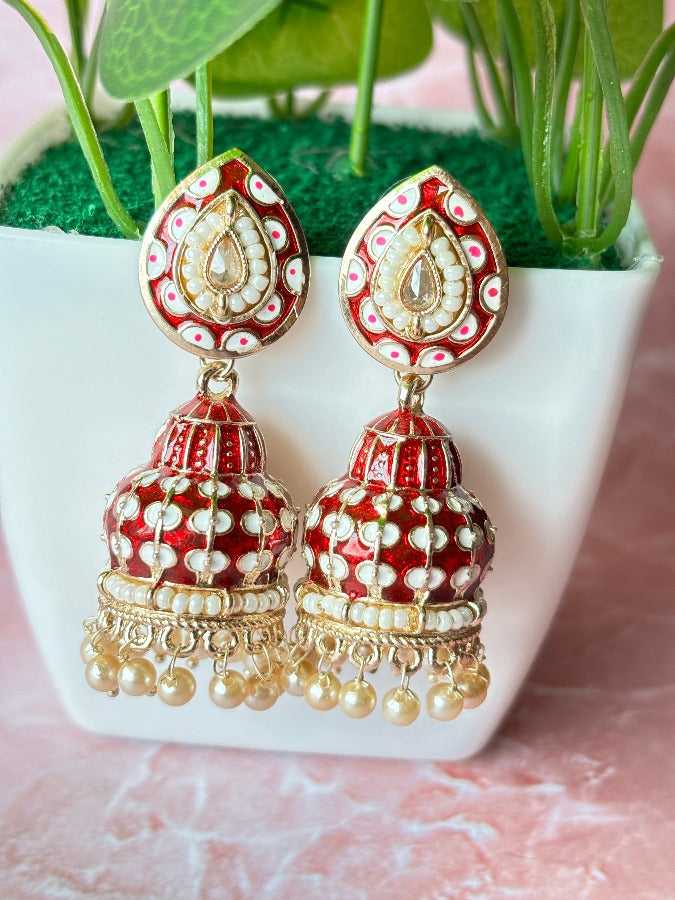 Maroon Meenakari Jhumkas