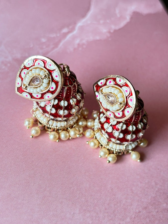 Maroon Meenakari Jhumkas