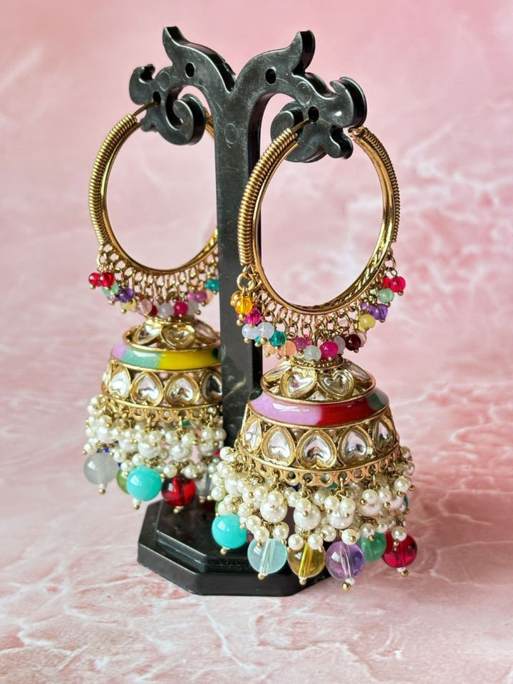 Multi Colored Kundan Ring Jhumkas