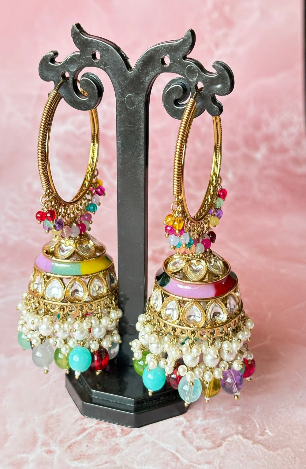 Multi Colored Kundan Ring Jhumkas