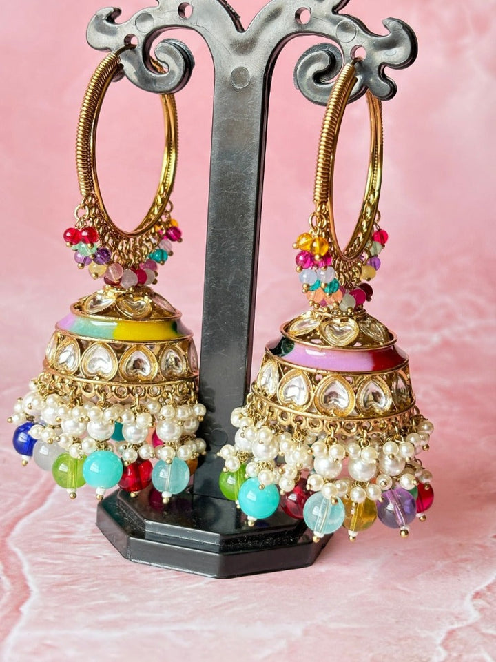 Multi Colored Kundan Ring Jhumkas