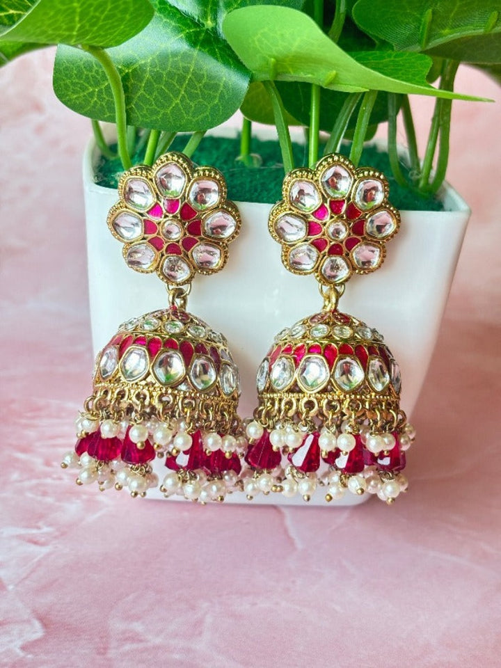 Maroon Kundan Jhumkis